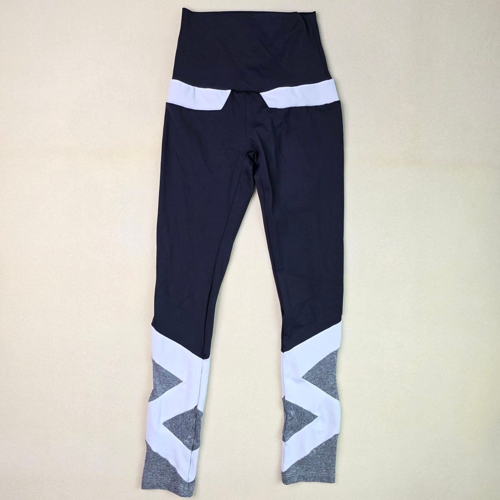 Port De Bras Leggings XS High Waisted Colorblock Black White Gray Shimmer